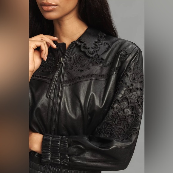 Farm Rio Richelieu Leather Bomber Jacket - Picture 6 of 16